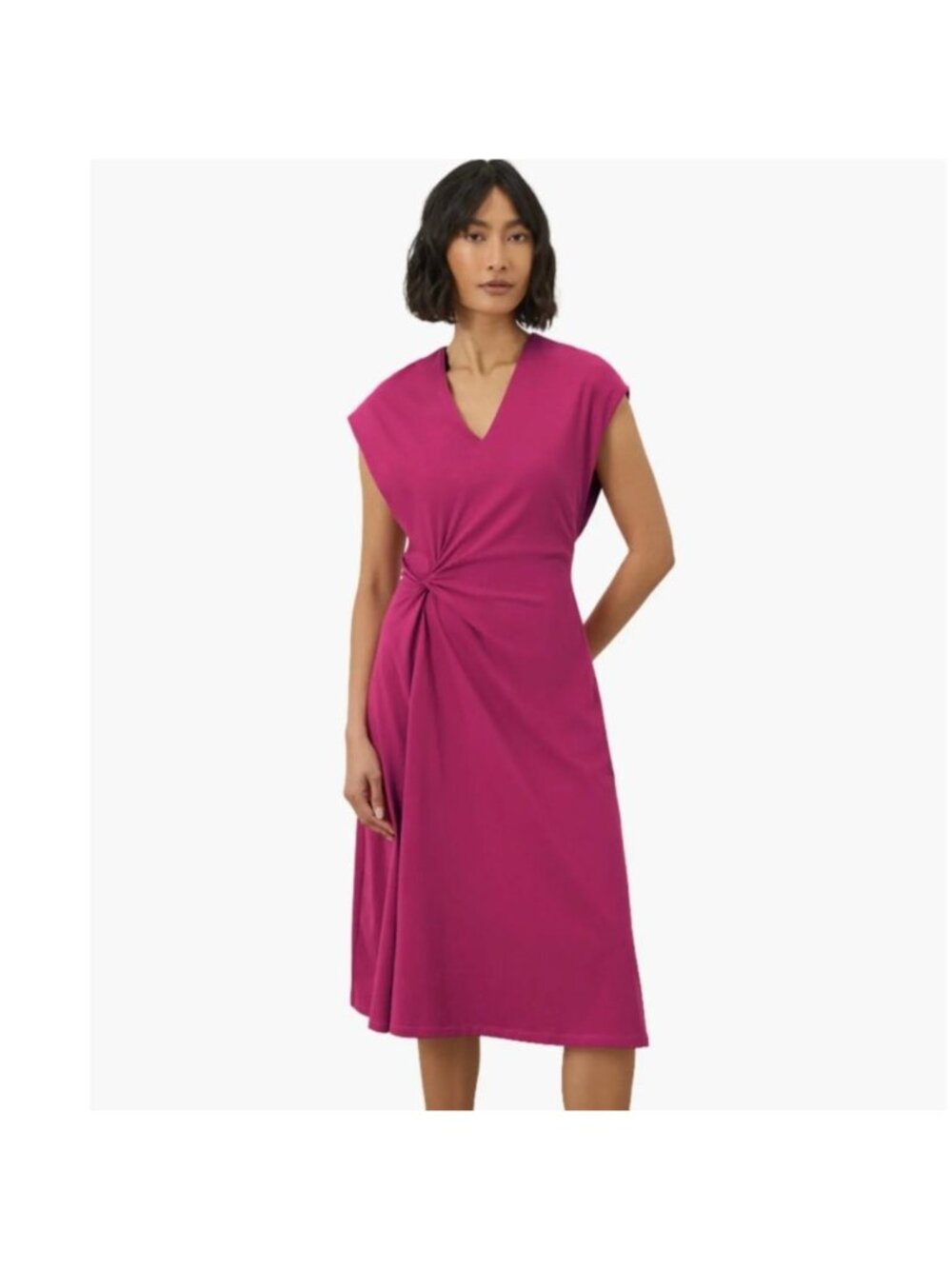 New Pact Cotton Jersey V-Neck Twist Dress Organic Cotton Cactus Flower Pink S